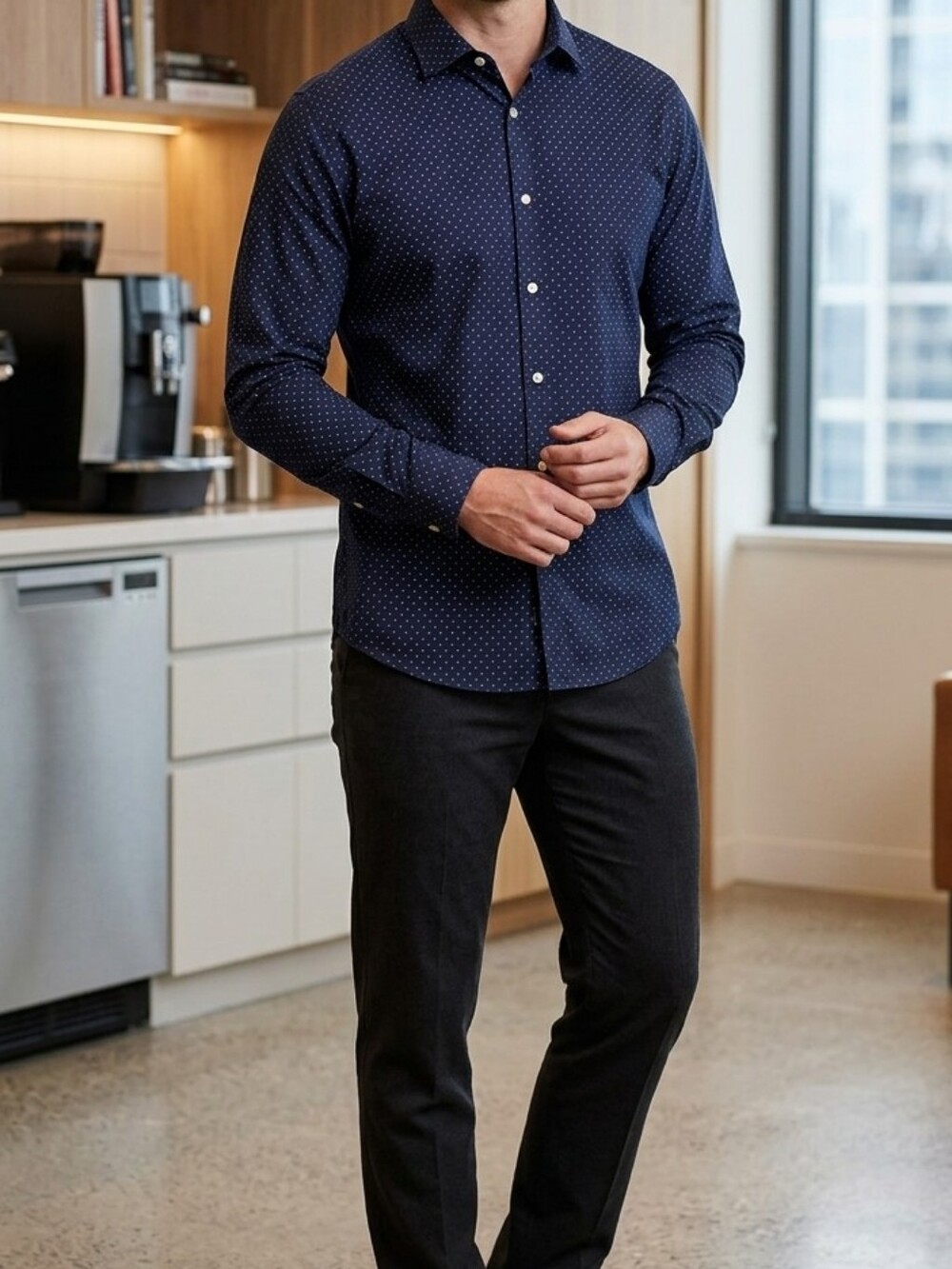 Goodiellow Men's Navy Micro-Dot Button-Down Shirt